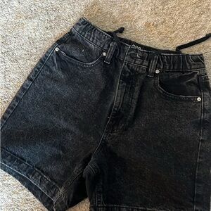 High-Waisted Black Acid Wash Denim Shorts BDG